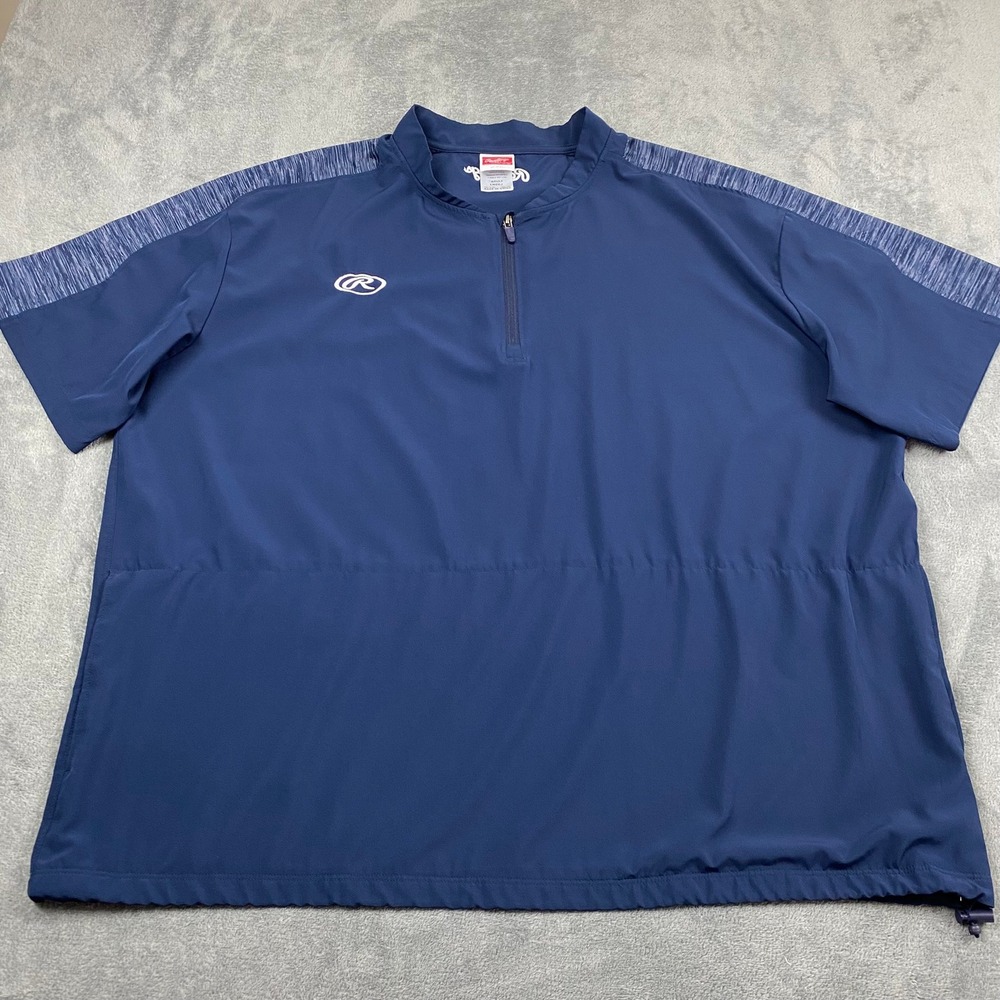 Rawlings Mens 2XL Cage Jacket Navy Blue Short Sleeve Quarter Zip Windbreaker